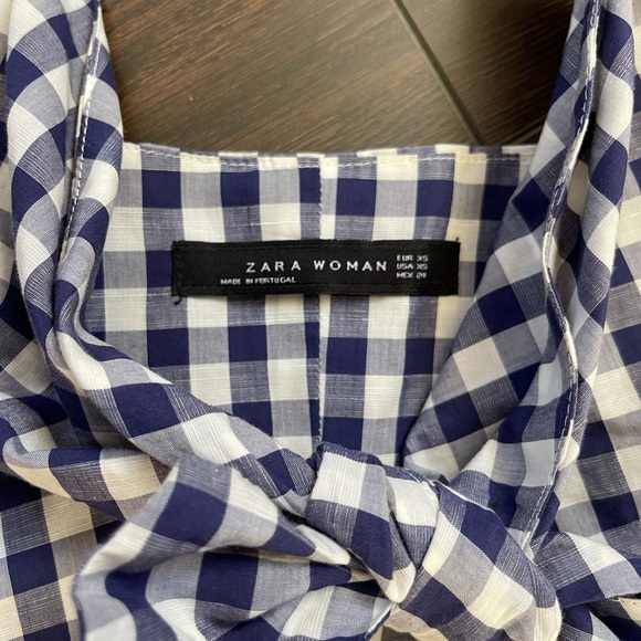 Zara gingham blue and white button down front tie midi dress - Picture 9 of 10